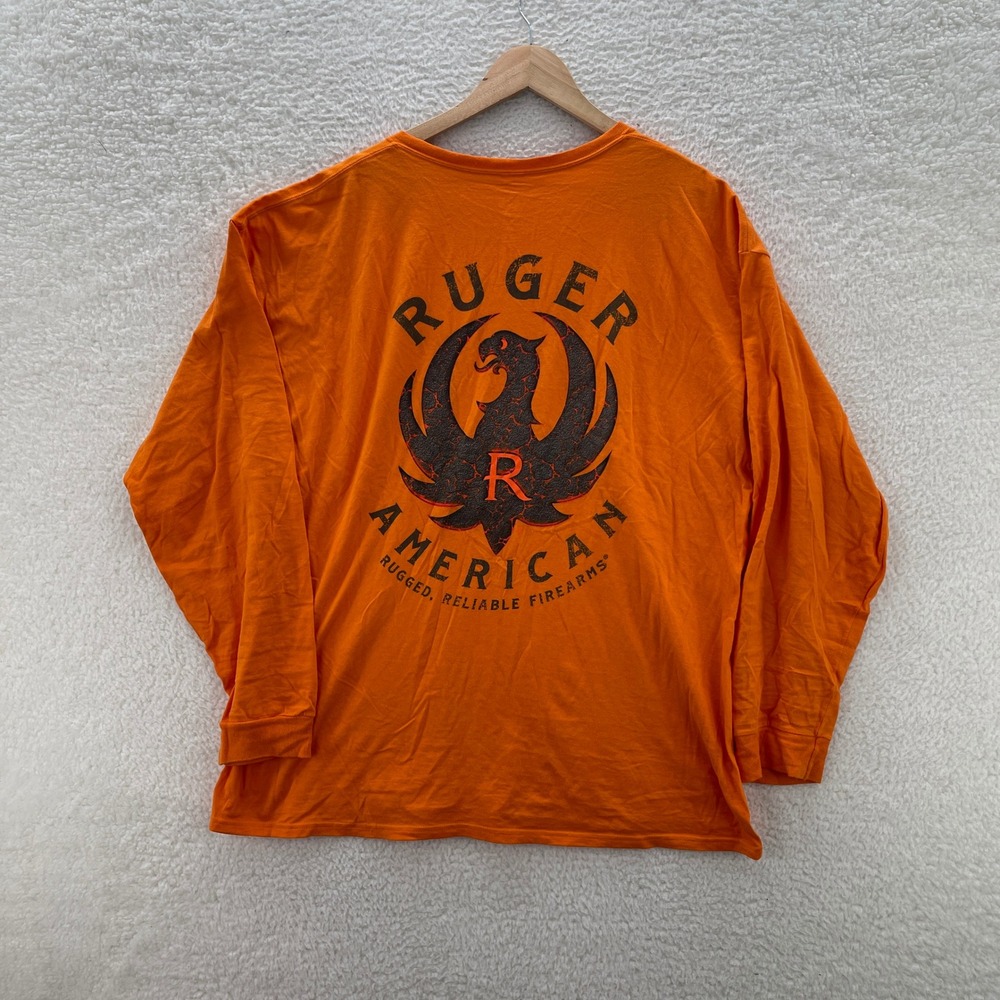 Ruger Shirt Mens XXL Orange Long Sleeve Graphic Tee T-Shirt Gun Handgun Pistol